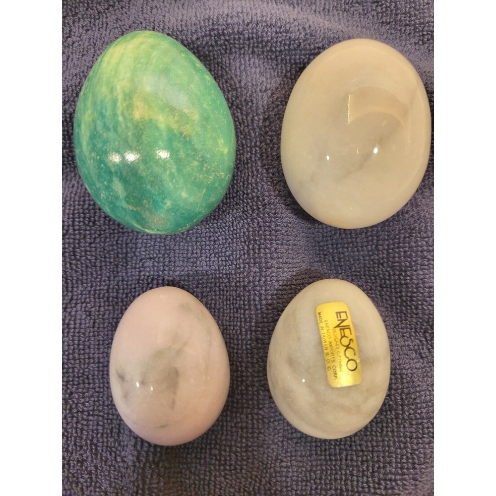 Lot of 4 Vintage Alabaster Stone Marble Easter Eggs Green White Pink